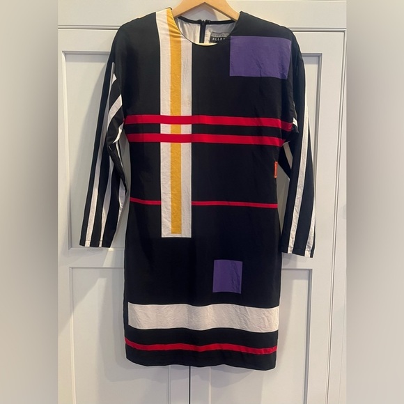 Ellen Tracy True Vintage Y2K color block 100% silk dress size 6 black red - Picture 1 of 6